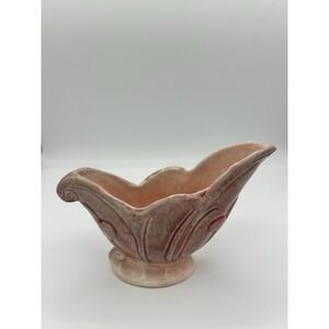 Vintage Mid-Century Pink art pottery Console Planter Unmarked Art Nouveau Leaf